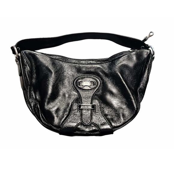 MICHAEL KORS Saddle Bag Leather Glossy Black Shoulder Bag Hobo 13.5 x 8.5 x 3 in - Picture 1 of 11